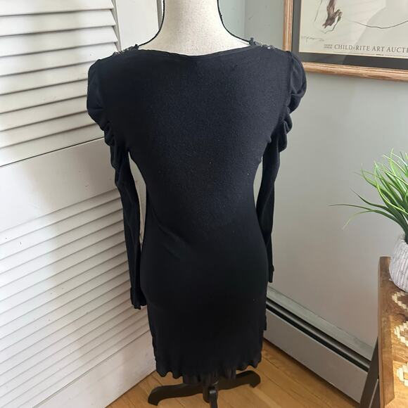 LA FEE MARABOUTEE Dress 1 US XS Black Long Sleeve Mini Sequins Holiday Glam - Picture 5 of 15